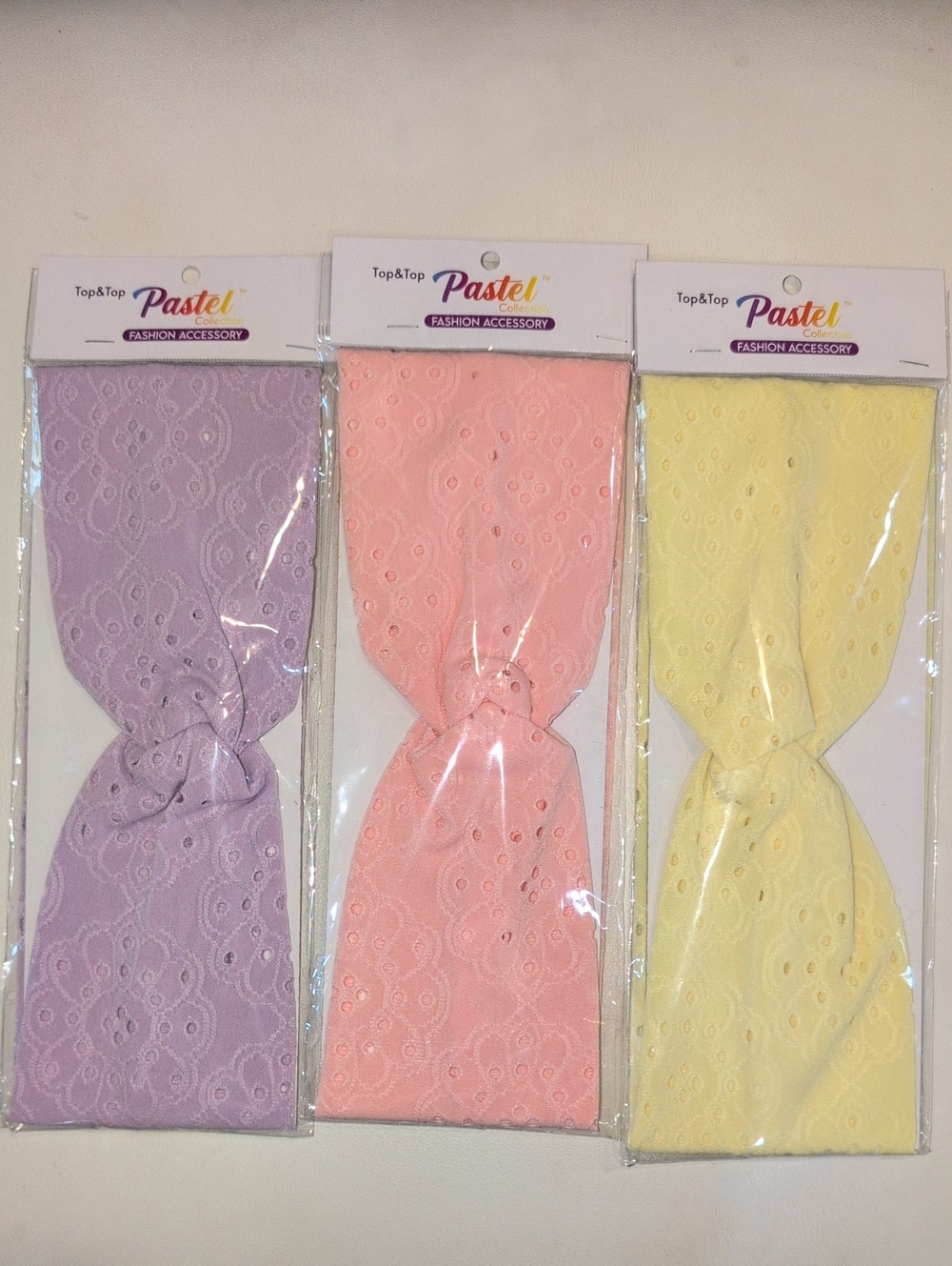 Pastel Lace Eyelet Headwraps Set  - Lavender, Peach, Yellow